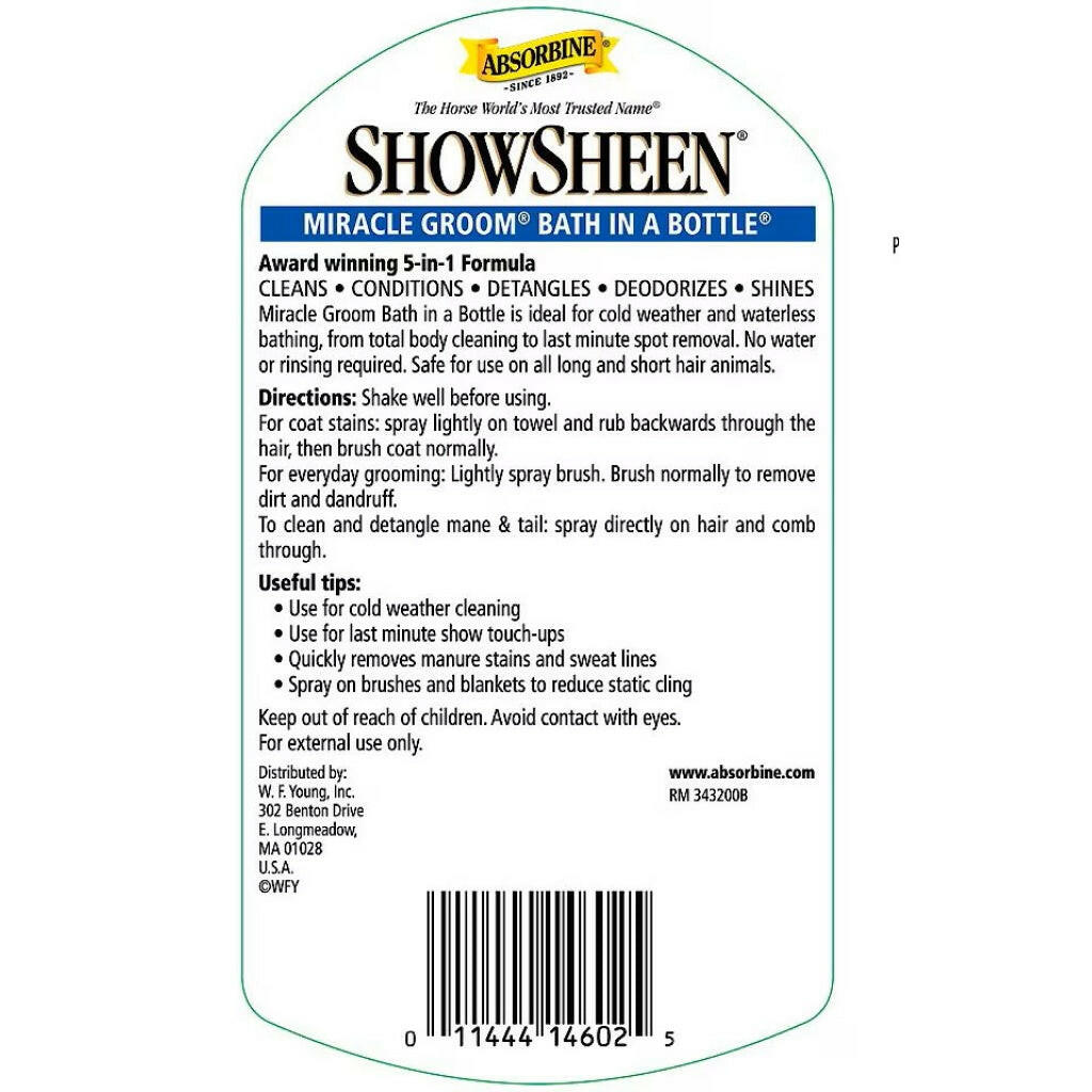 Absorbine Showsheen Miracle Groom Bathing Spray for Horses