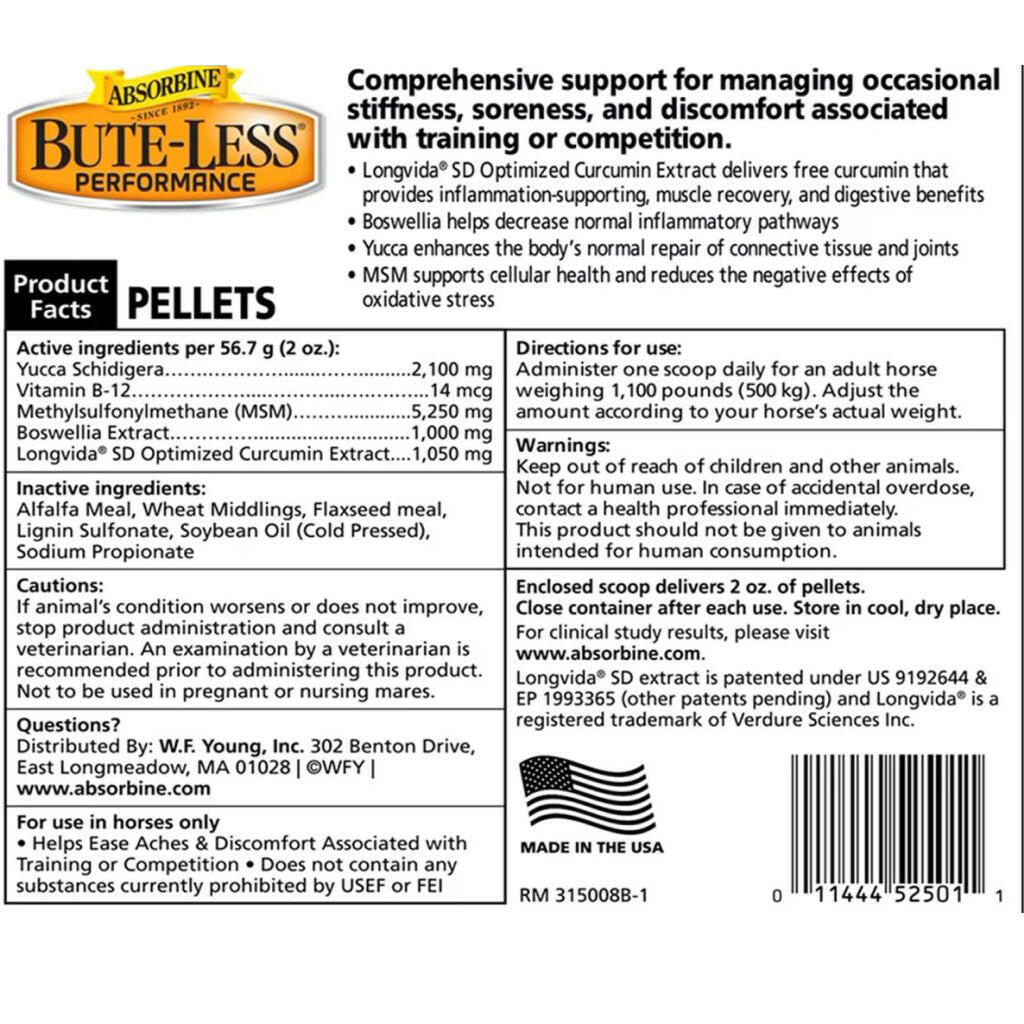 Absorbine Bute-Less Performance Comfort & Recovery Pellets for Horses (3.75 lbs)