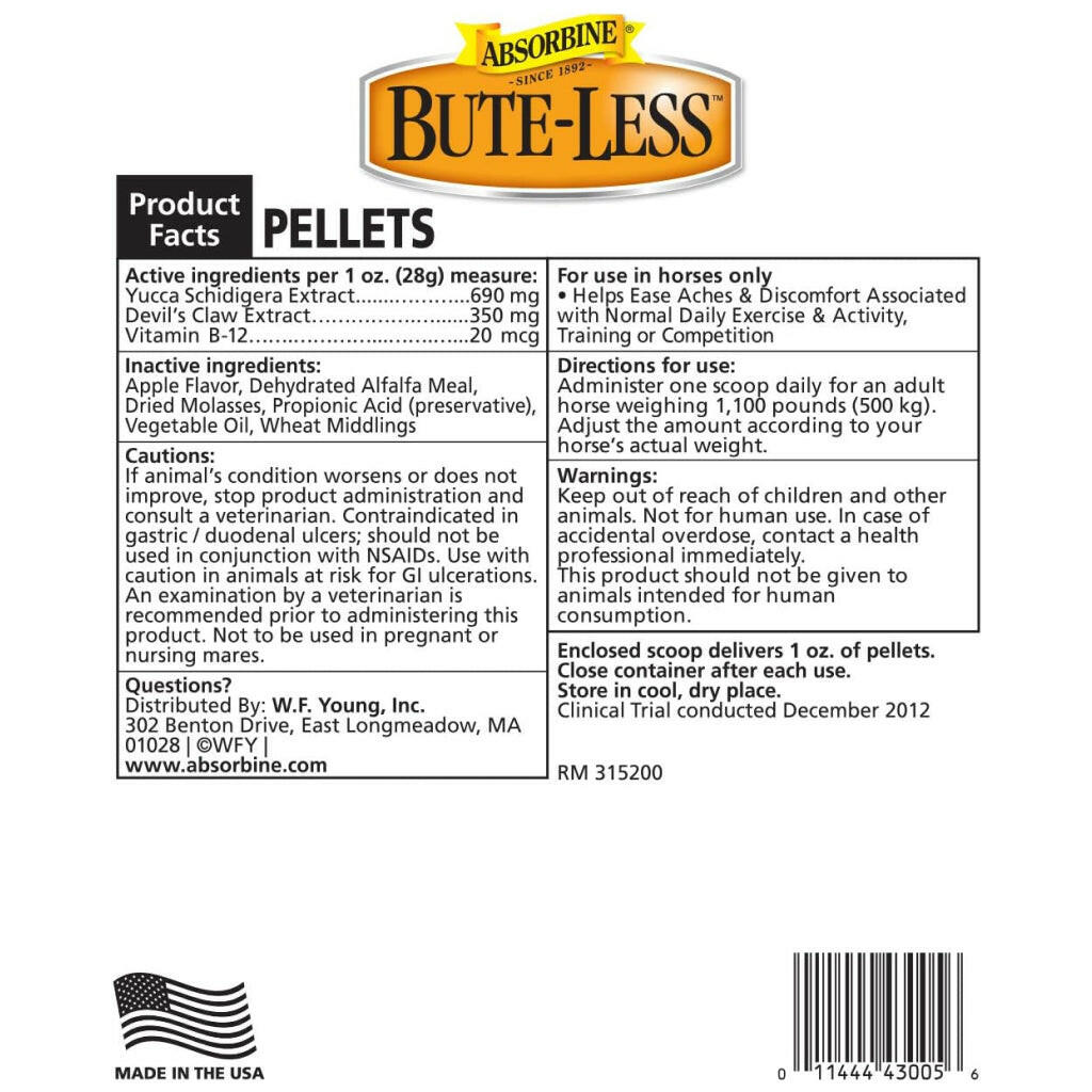 Absorbine Bute-Less Pellets Comfort & Recovery Supplement for Horses