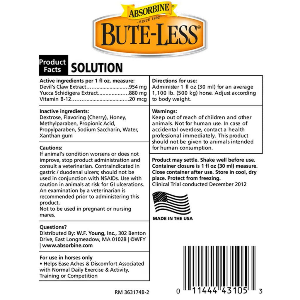 Absorbine Bute-Less Comfort & Recovery Solution Supplement for Horses
