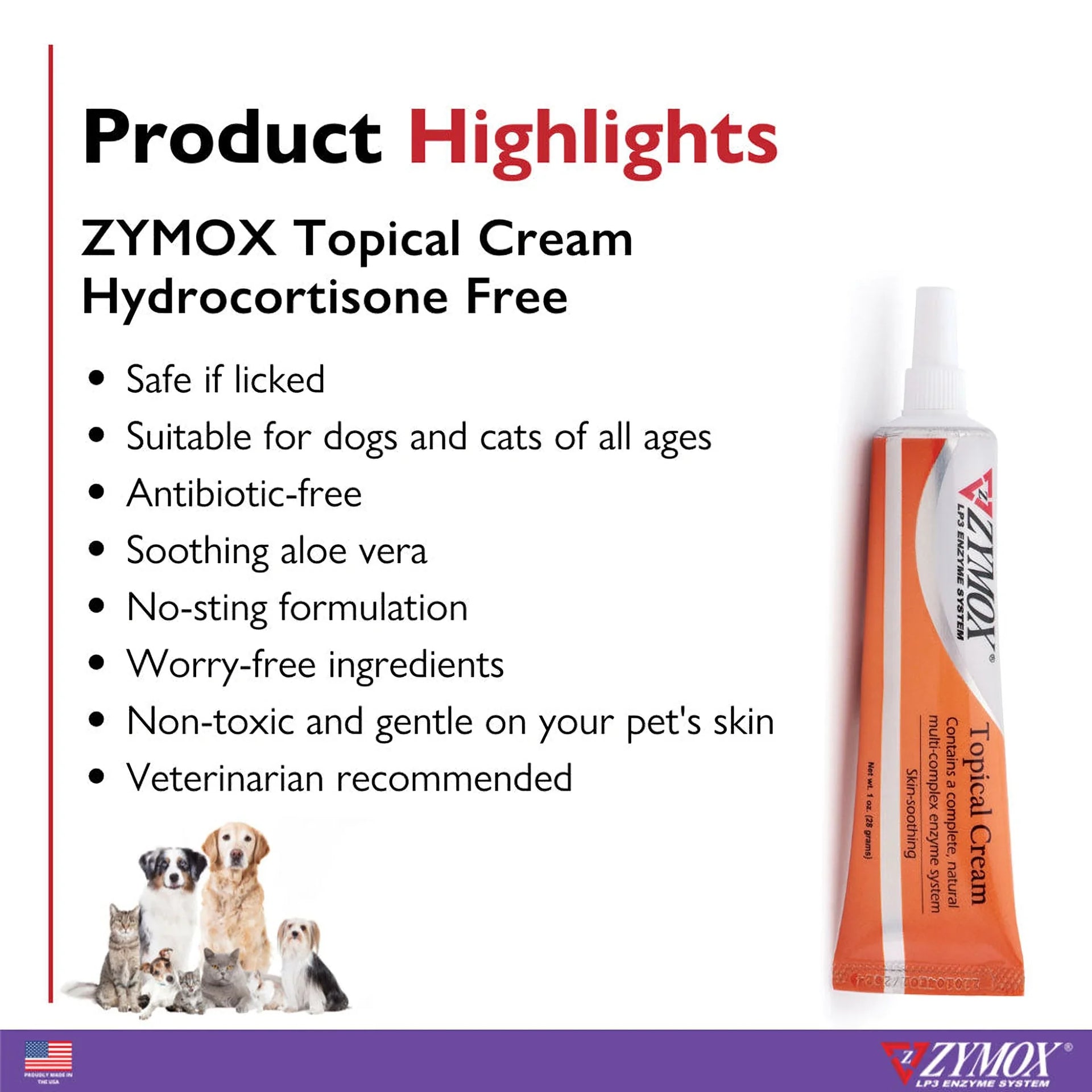 Zymox Topical Cream Without Hydrocortisone Free for Dogs & Cats (1oz)