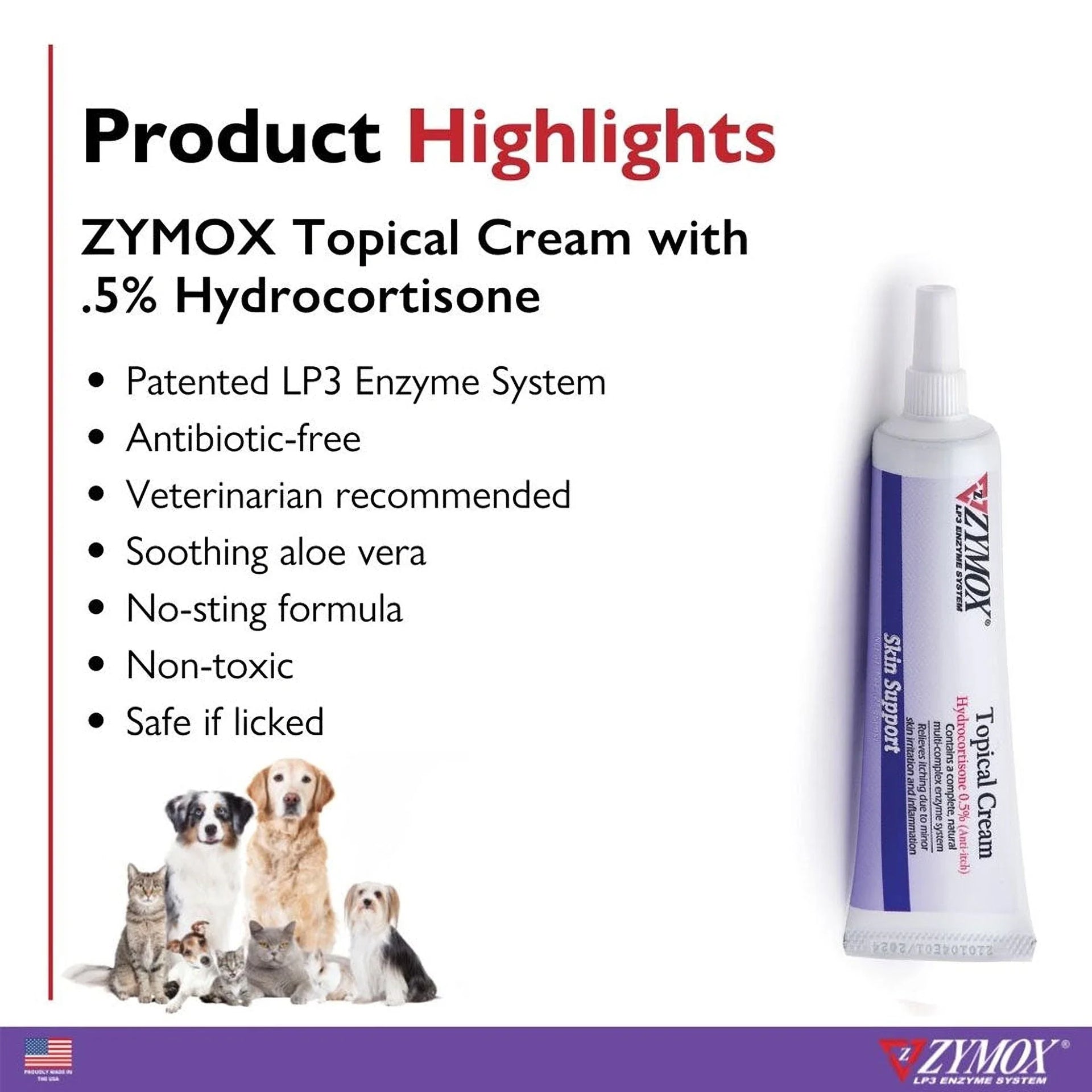 Zymox Topical Cream Hydrocortisone 0.5% for Dogs & Cats (1 oz)