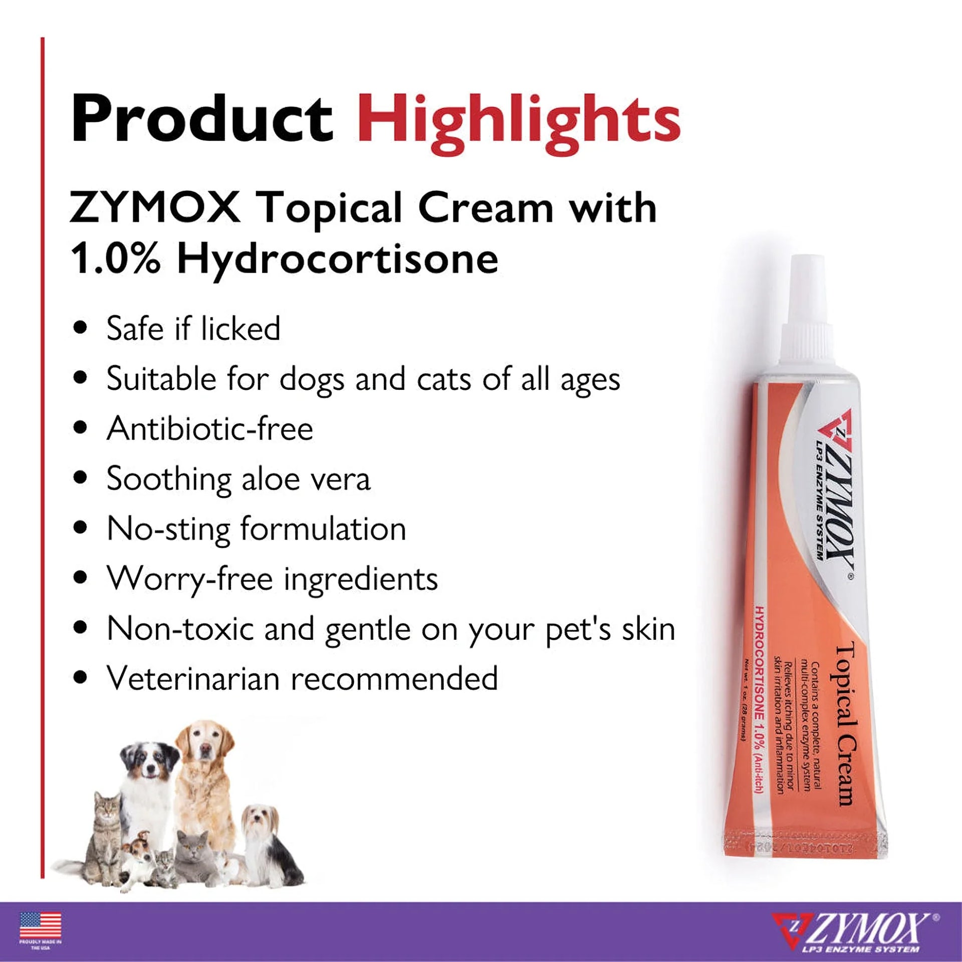 Zymox Veterinary Strength Topical Cream Hydrocortisone 1.0% for Dogs & Cats (1 oz)