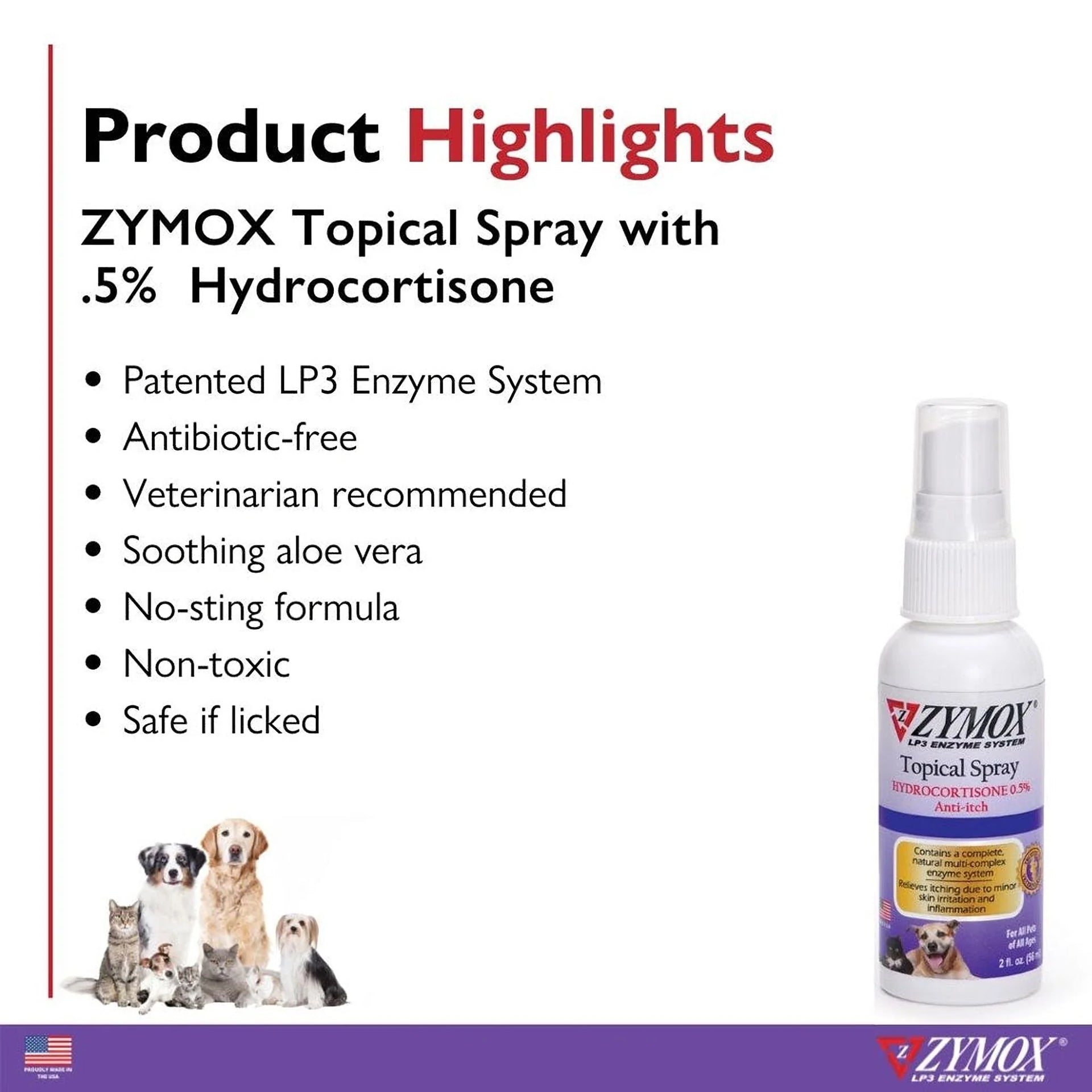 Zymox Enzymatic Topical Spray with Hydrocortisone 0.5% for Dogs & Cats (2 oz)