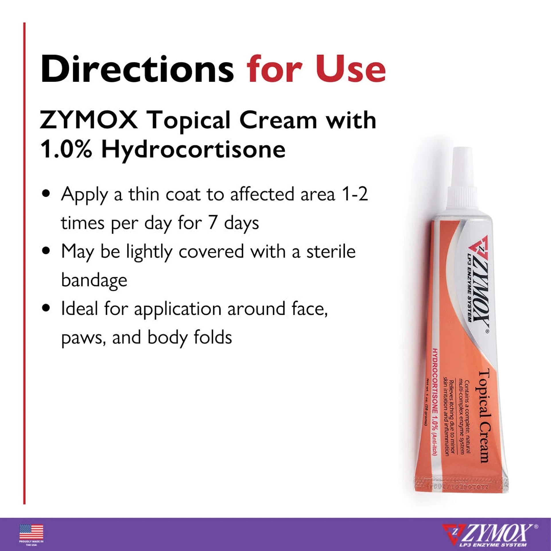 Zymox Veterinary Strength Topical Cream Hydrocortisone 1.0% for Dogs & Cats (1 oz)