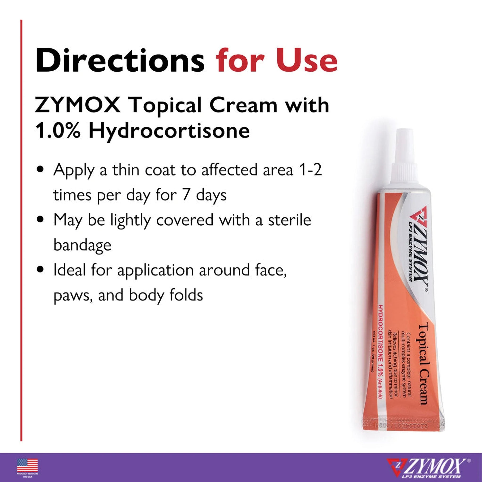 Zymox Veterinary Strength Topical Cream Hydrocortisone 1.0% for Dogs & Cats (1 oz)