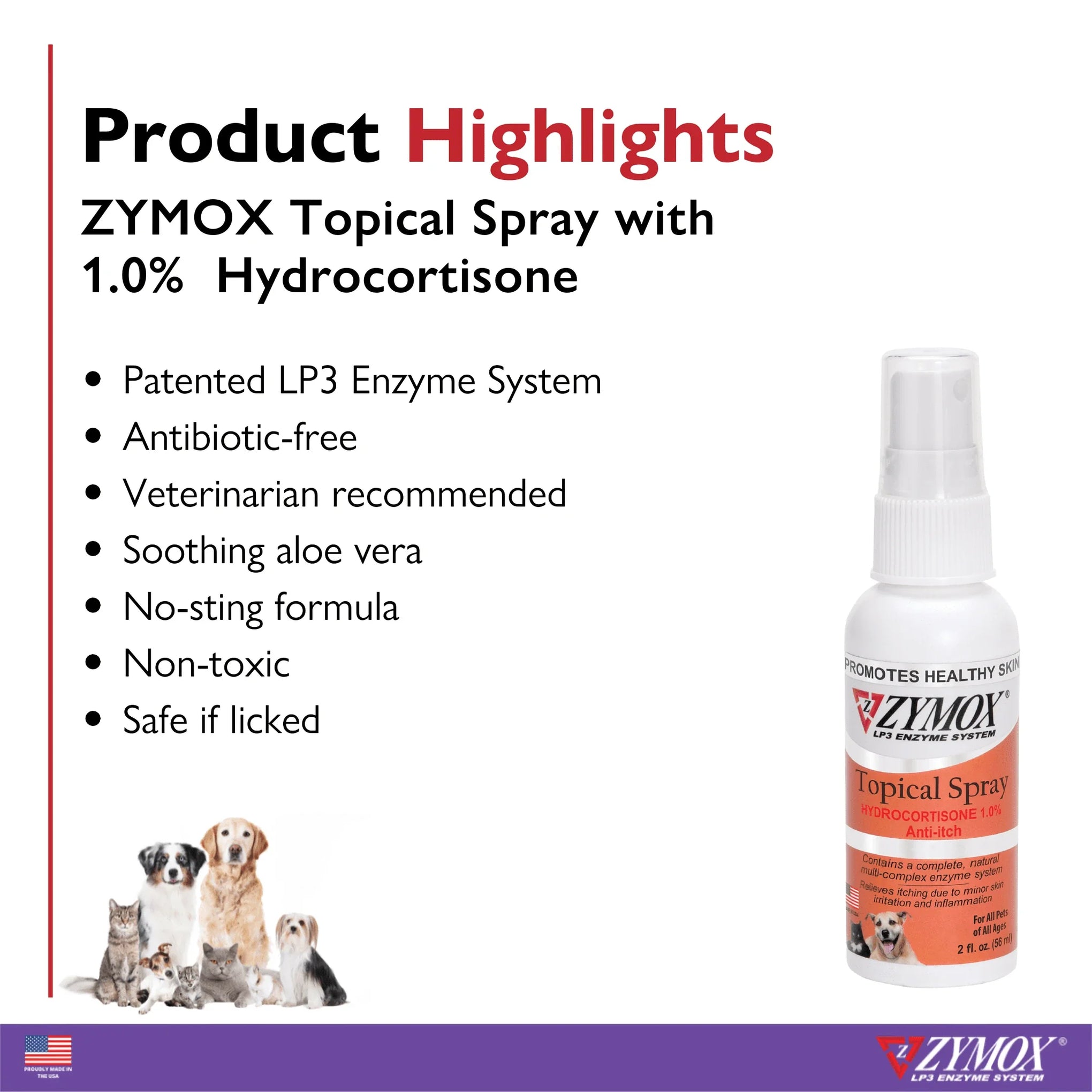 Zymox Veterinary Strength Topical Spray Hydrocortisone 1.0% for Dogs & Cats (2 oz)