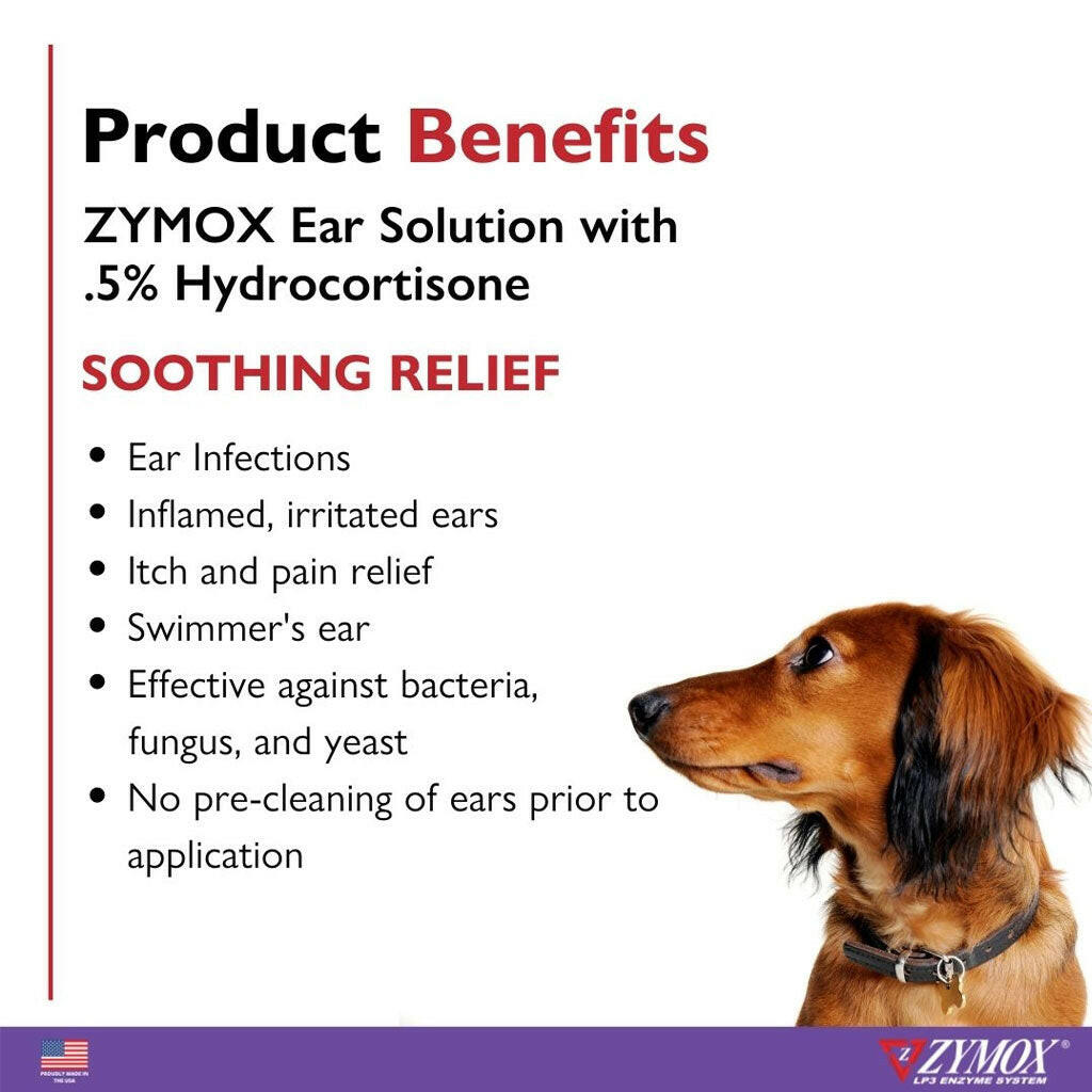 Zymox Ear Solution with 0.5% Hydrocortisone for Dogs & Cats (1.25 oz)