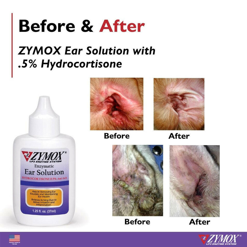 Zymox Ear Solution with 0.5% Hydrocortisone for Dogs & Cats (1.25 oz)