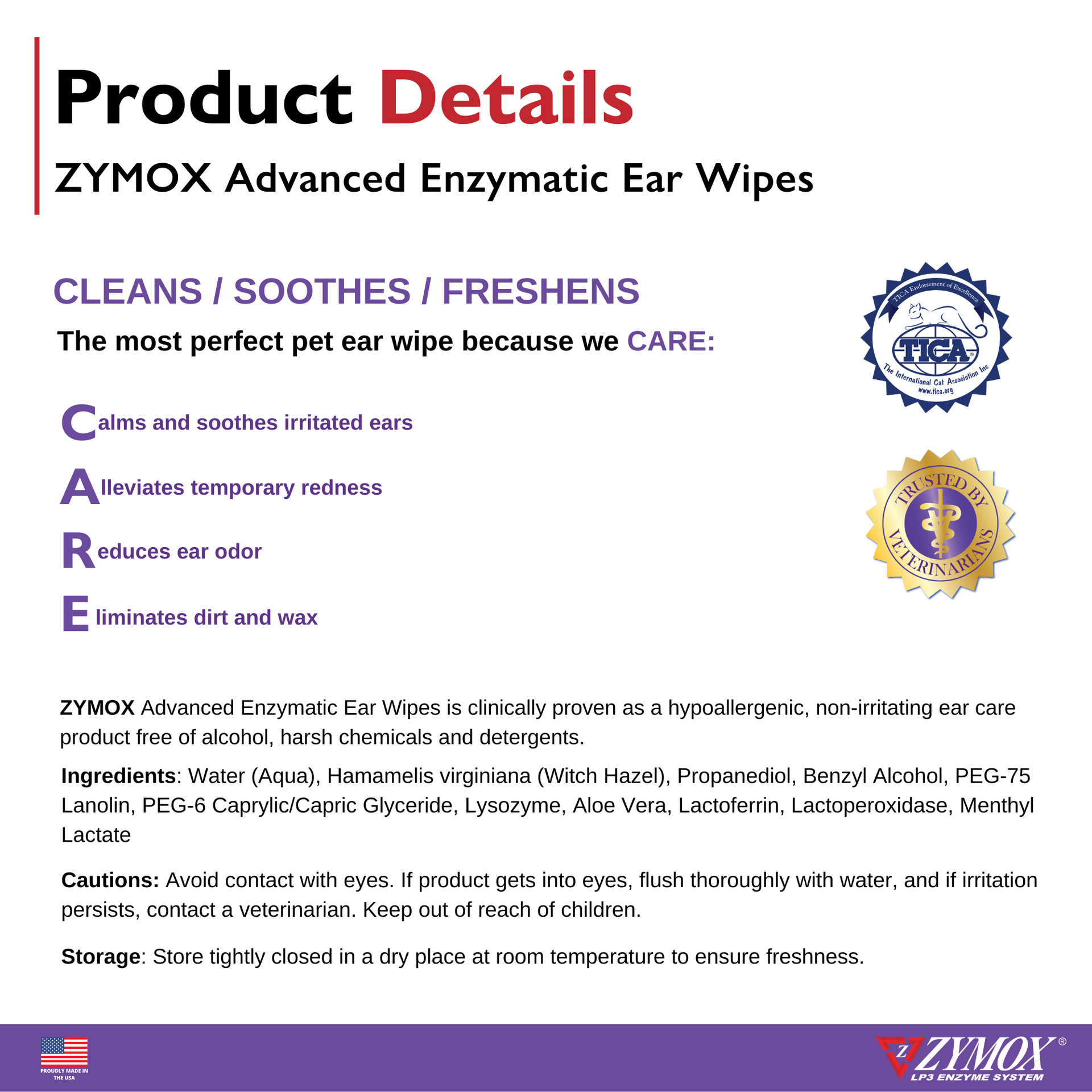 Zymox Advanced Enzymatic Ear Wipes (100 count)