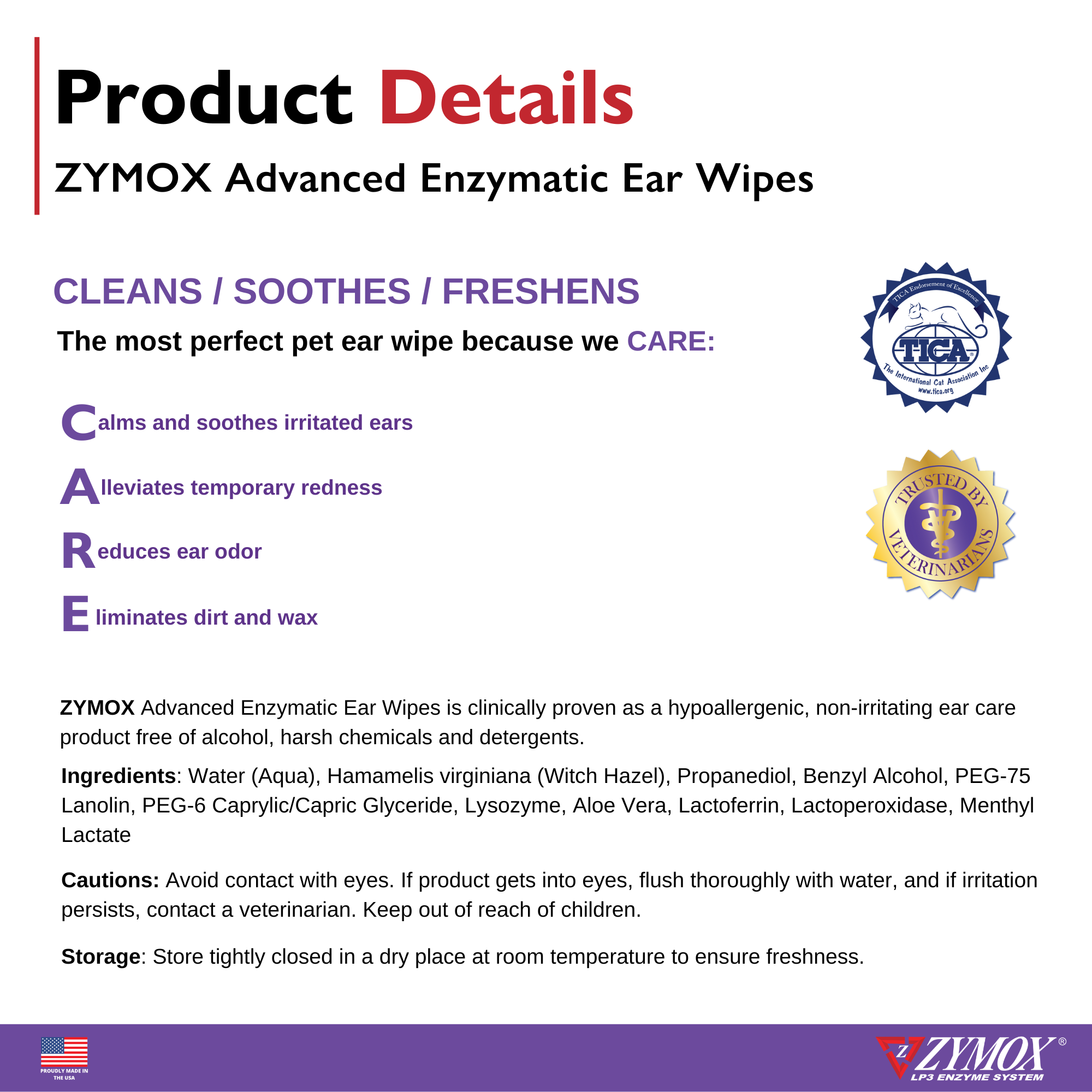 Zymox Advanced Enzymatic Ear Wipes (100 count)
