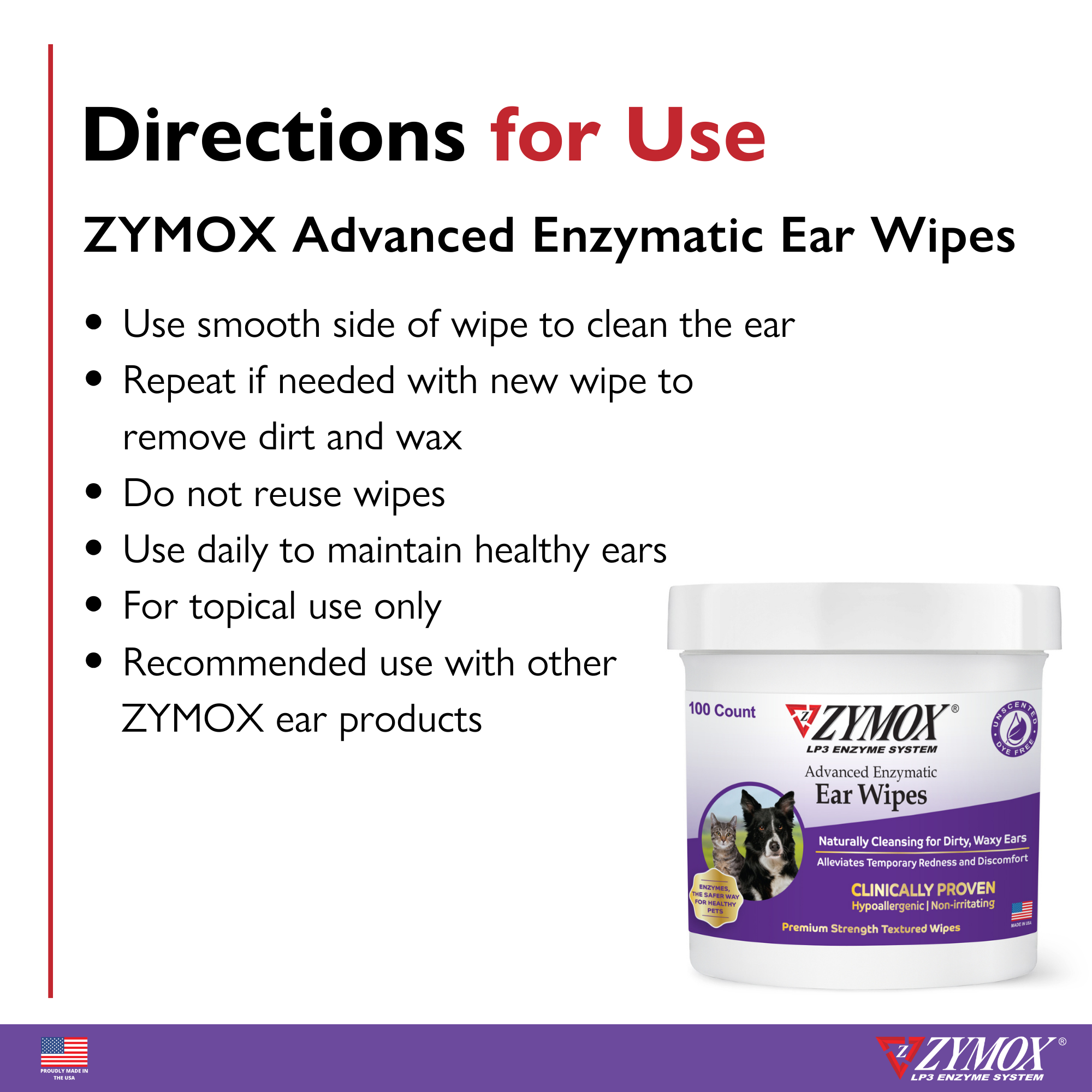Zymox Advanced Enzymatic Ear Wipes (100 count)
