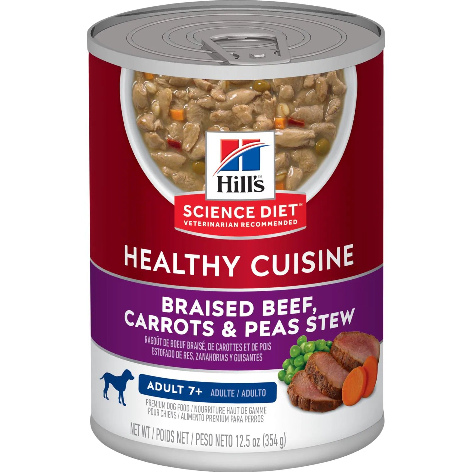 Hill's Science Diet Senior 7+ Healthy Cuisine Canned Dog Food, Braised Beef, Carrots & Peas Stew (12.5 oz x 12 cans)