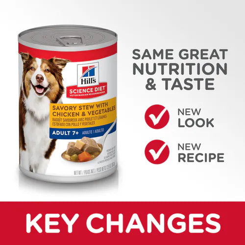 Hill's Science Diet Senior 7+ Canned Dog Food, Savory Stew with Chicken & Vegetables (12.8 oz x 12 cans)