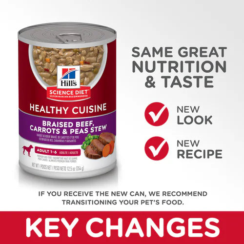 Hill's Science Diet Adult Healthy Cuisine Canned Dog Food, Braised Beef, Carrots & Peas Stew (12.5 oz x 12 cans)