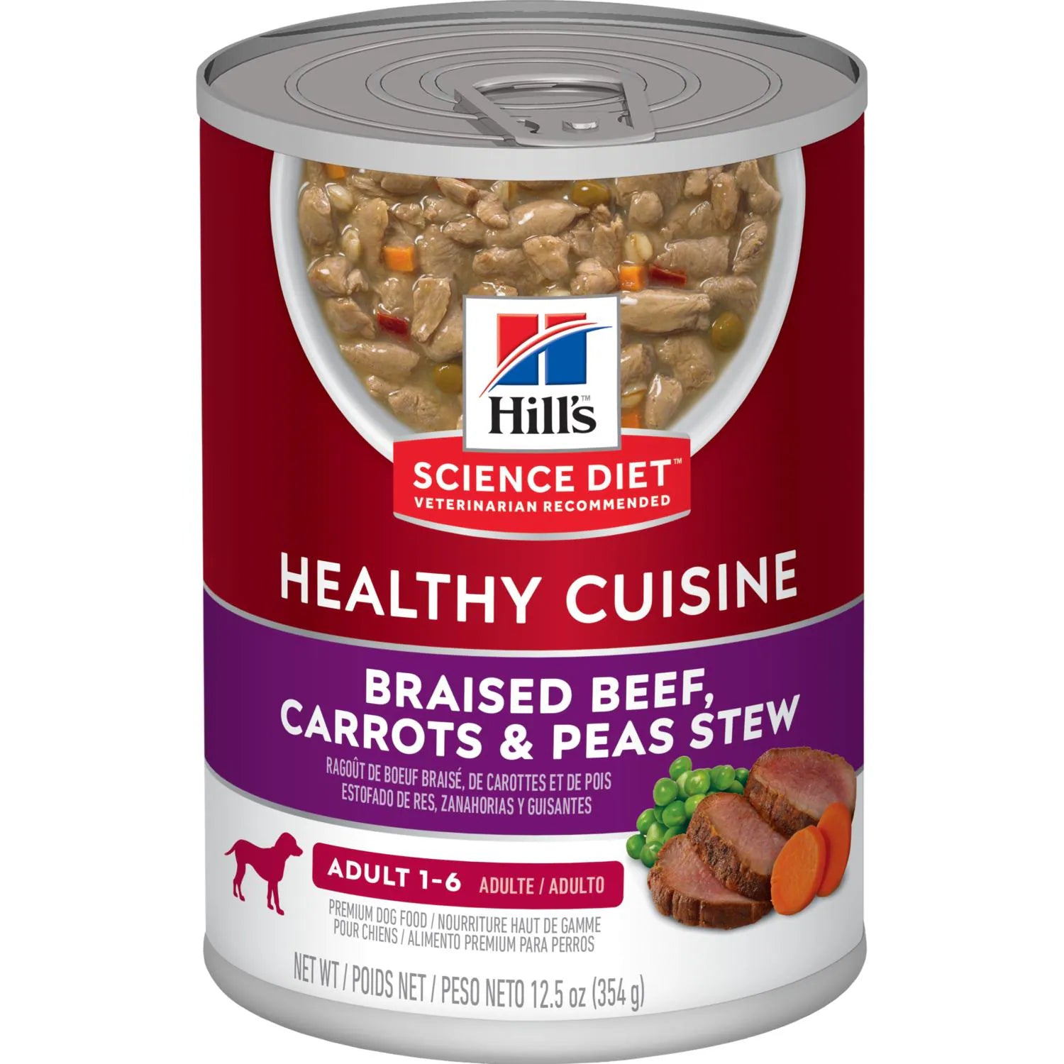 Hill's Science Diet Adult Healthy Cuisine Canned Dog Food, Braised Beef, Carrots & Peas Stew (12.5 oz x 12 cans)