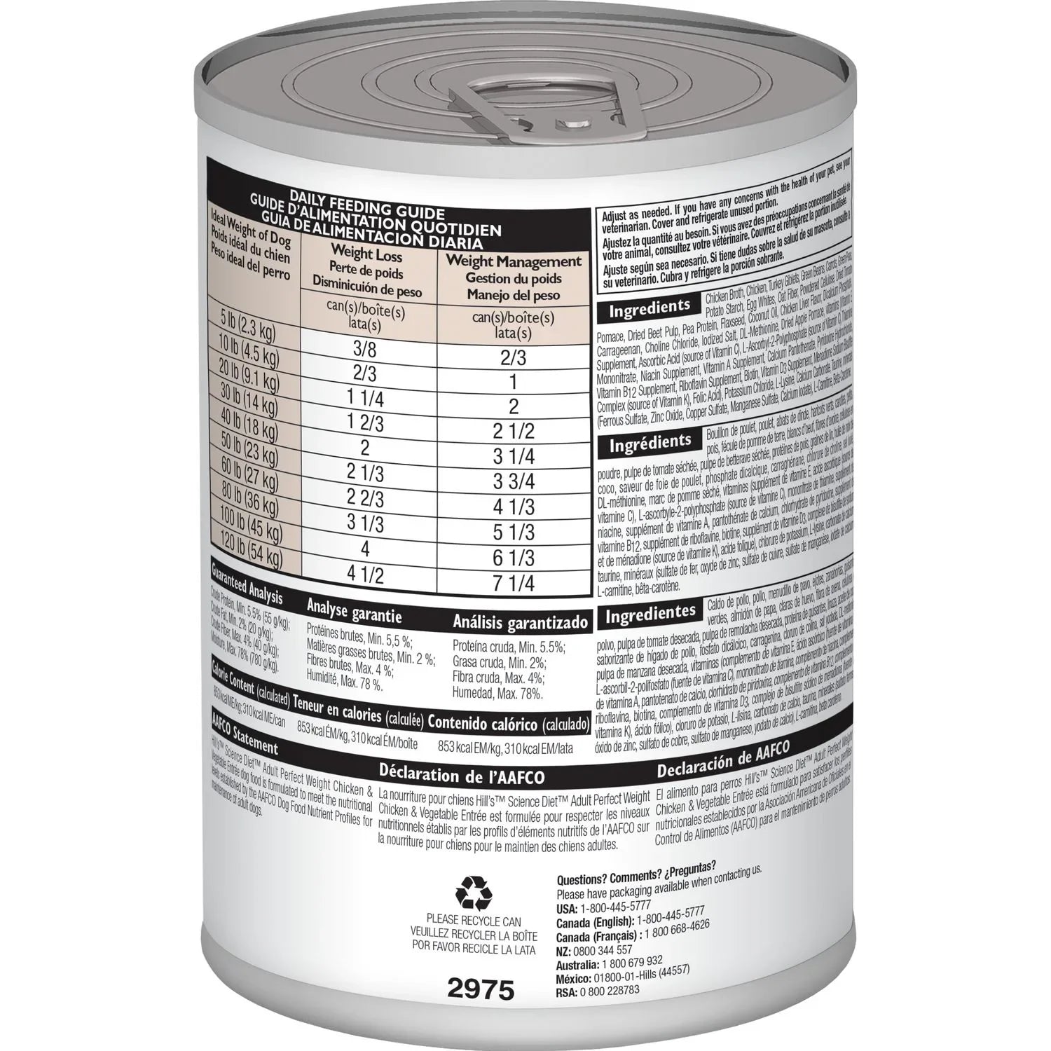 Hill's Science Diet Adult Perfect Weight Canned Dog Food, Chicken & Vegetable Entrée (12.8 oz x 12 cans)