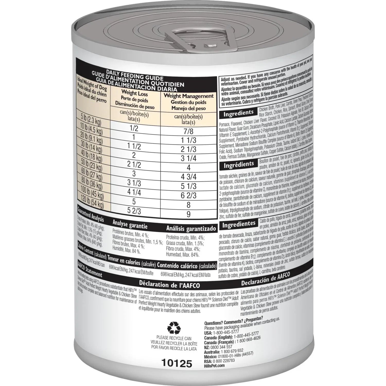 Hill's Science Diet Adult Perfect Weight Canned Dog Food, Hearty Vegetable & Chicken Stew (12.5 oz x 12 cans)