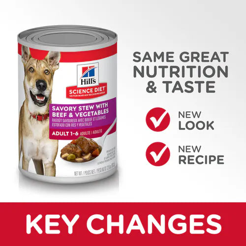Hill's Science Diet Adult Canned Dog Food, Savory Stew with Beef & Vegetables (12.8 oz x 12 cans)