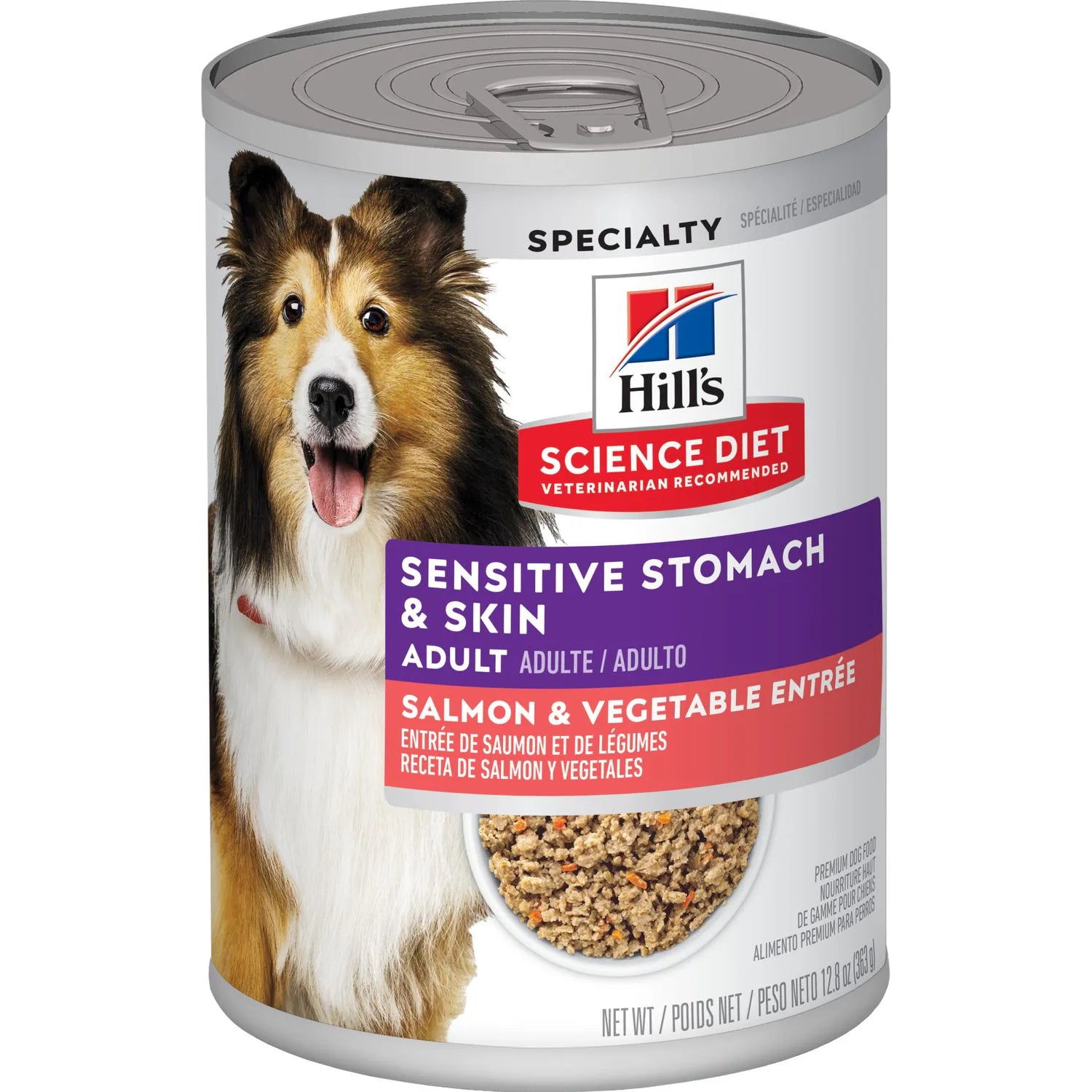 Hill's Science Diet Adult Sensitive Stomach & Skin Salmon & Vegetable Entrée Canned Dog Food (12.8 oz x 12 cans)