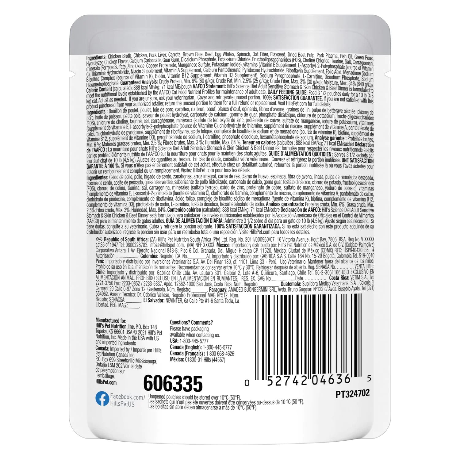 Hill's Science Diet Adult Sensitive Stomach & Skin Wet Cat Food, Salmon & Tuna (2.8 oz x 24 pouches)